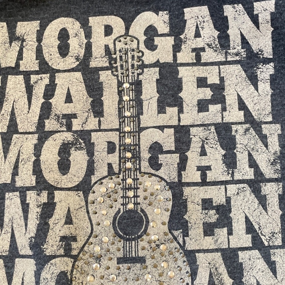 Morgan Wallen Graphic Sweatshirt Charcoal Grey Rhinestone Guitar Country Music - Picture 6 of 7